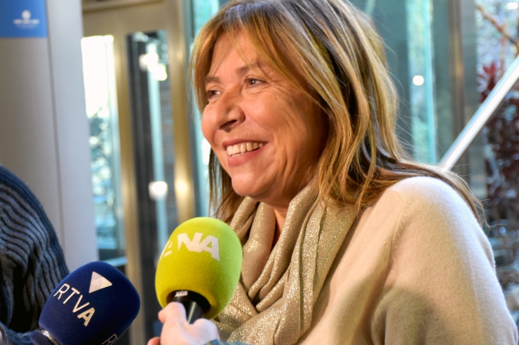 La ministra de Presidència, Economia, Treball i Habitatge, Conxita Marsol, durant les declaracions posteriors a la reunió del consell econòmic i social.